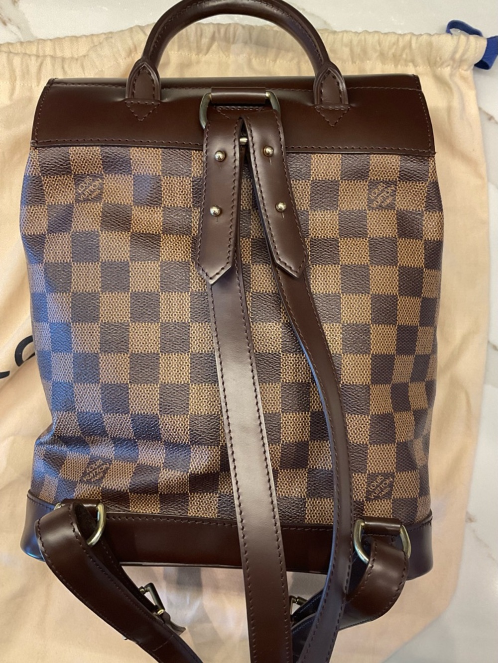 LOUIS VUITTON AUTHENTIC Brown Check Damier Ebine Soho Backpack-IMMACULATE - Picture 3 of 16